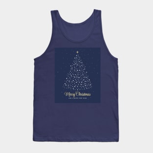 Merry Christmas and a Happy New Year. Minimalistic Christmas tree illustration. High quality Christmas blue white and gold starry illustration in minimalist style. Tank Top